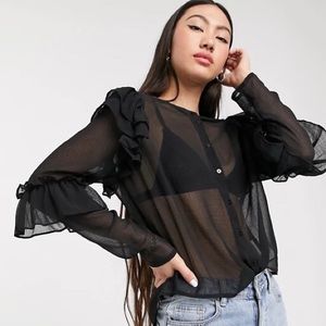 ⭐️ Asos Monki Ruffle Sleeve Sheer Black Blouse XS